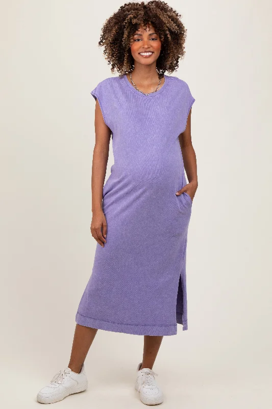 Women’s clothing that combines comfort and style Lavender Casual Sleeveless Pocketed Maternity Midi Dress Women’s clothing that combines comfort and style Lavender Casual Sleeveless Pocketed Maternity Midi Dress