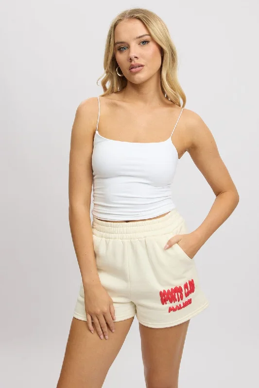 Fashionable women’s clothing that makes you shine   White Track Shorts High Rise Elastic Waist