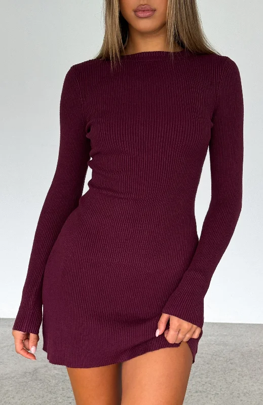 Perfect fashion pieces for the busy woman   Let's Be Together Long Sleeve Mini Dress Dark Merlot