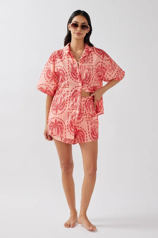 Curated collections of sophisticated women’s wear   Cora Elastic Waist Shorts Print Red Salmon