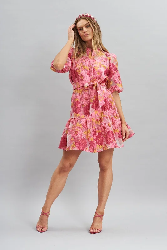 Trendsetting women’s clothing for fashion lovers   Giuliette Shirt Dress In Pink Floral Organza Burnout