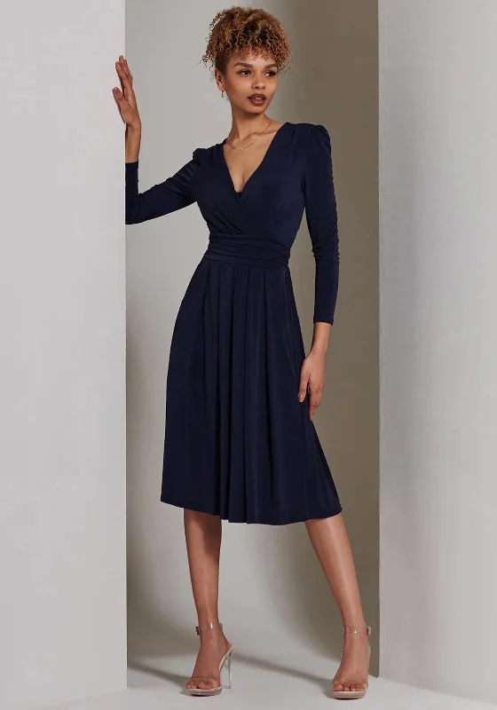 Comfortable yet stylish outfits for women on the go   Jolie Moi Plain Long Sleeve Jersey Midi Dress, Navy