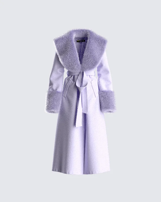 Express your style with fashionable women’s clothing   Anika Lavender Vegan Fur Trim Coat