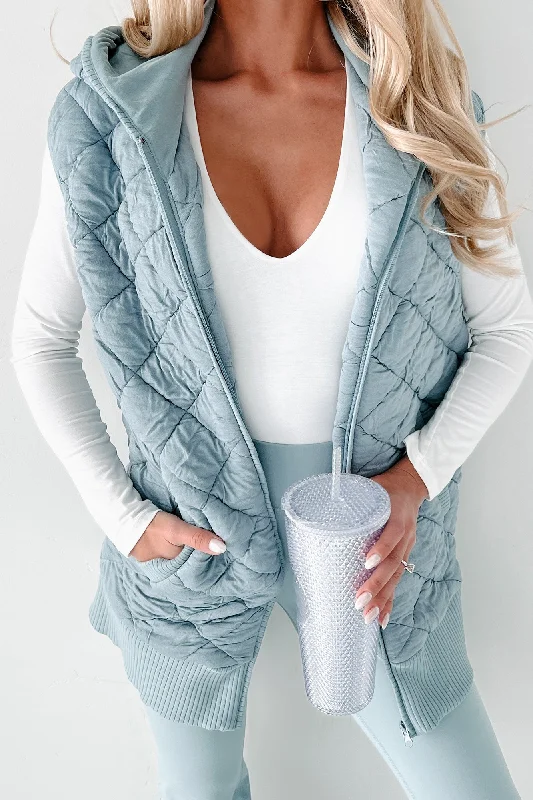 Stylish clothing designed to flatter every woman Early Mornings Oversized Quilted Vest With Hood (Smoky Blue) Stylish clothing designed to flatter every woman Early Mornings Oversized Quilted Vest With Hood (Smoky Blue)
