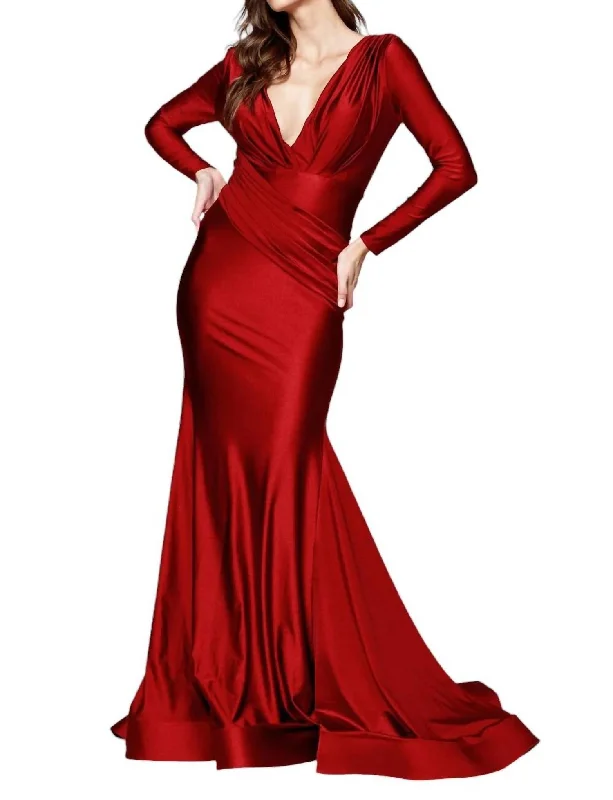 Fashionable women’s clothing that makes you shine   Fitted Long Sleeve Lycra Gown In Burg