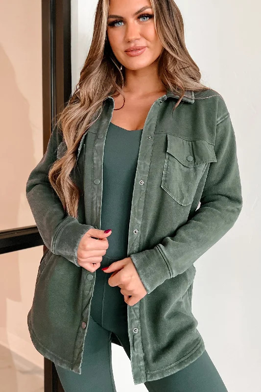 Effortlessly stylish outfits for the modern woman   Keeping Positive Snap Button Shacket (Deep Forest)