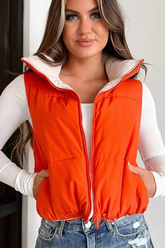 Bold, confident, and stylish women’s clothing On The Reverse Side Reversible Puffer Vest (Tomato/Beige) Bold, confident, and stylish women’s clothing On The Reverse Side Reversible Puffer Vest (Tomato/Beige)