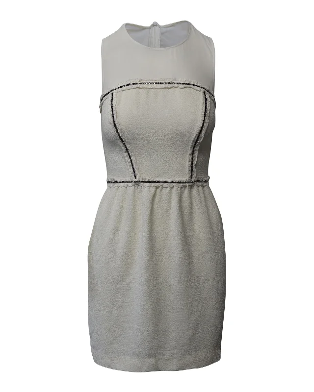 Everyday essentials for a stylish wardrobe   Sandro Paris Mesh Paneled Sheath Dress in Cream Polyester