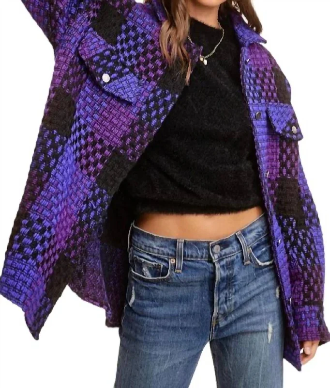 Elevate your look with premium women’s wear Ginny Check Patterned Oversized Jacket In Violet Elevate your look with premium women’s wear Ginny Check Patterned Oversized Jacket In Violet