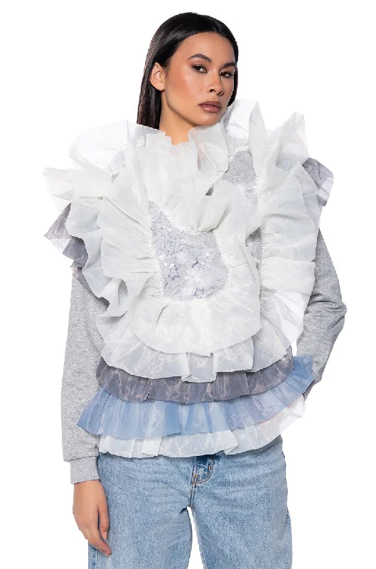 Curated collections for modern, fashionable women   LAYERED TULLE FLOUNCE DETAIL SWEATSHIRT