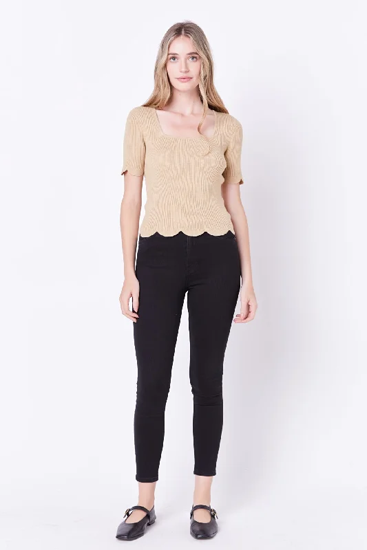 Bold, confident, and stylish women’s clothing   Scallop Hem Square Neck Sweater