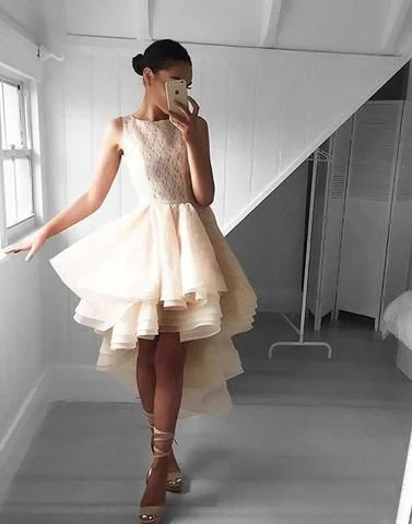 Bold and sophisticated looks for every woman Champagne A line lace high low prom dress cg16301 Bold and sophisticated looks for every woman Champagne A line lace high low prom dress cg16301