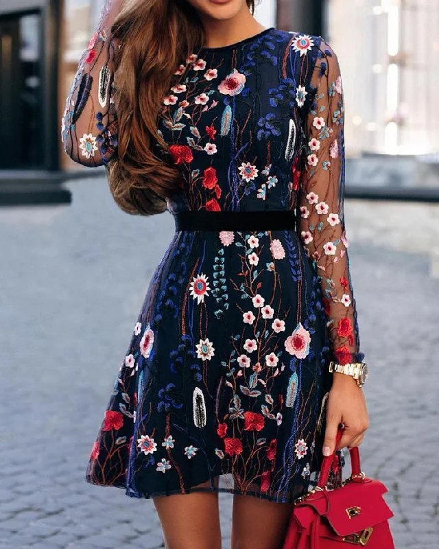 Women’s fashion that reflects your personality FashionSierra - Floral Embroidery Mesh Sleeve Mini Dress Women’s fashion that reflects your personality FashionSierra - Floral Embroidery Mesh Sleeve Mini Dress