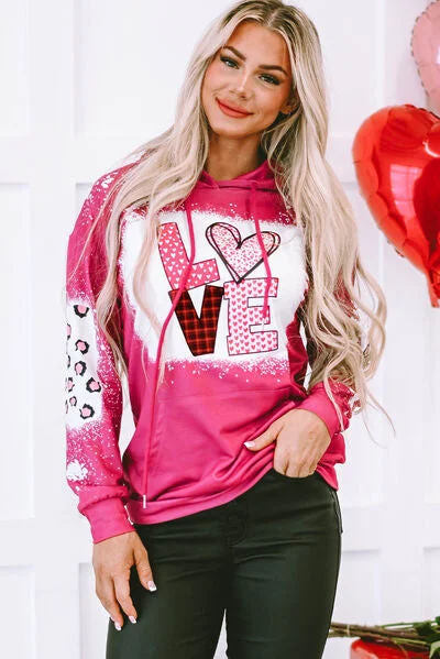 Step up your style with trendy women’s clothing   LOVE Heart Drawstring Dropped Shoulder Hoodie