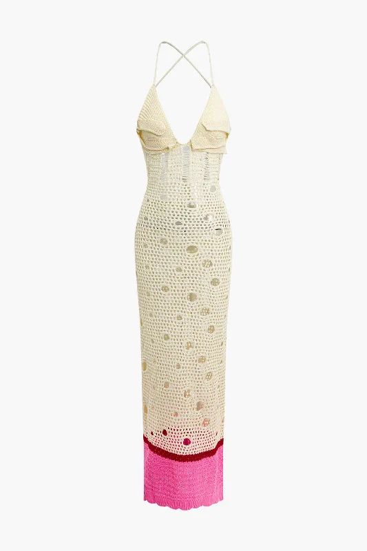 Refresh your wardrobe with high-quality women’s fashion Contrast Hollow Out Backless Cover Up Knit Dress Refresh your wardrobe with high-quality women’s fashion Contrast Hollow Out Backless Cover Up Knit Dress