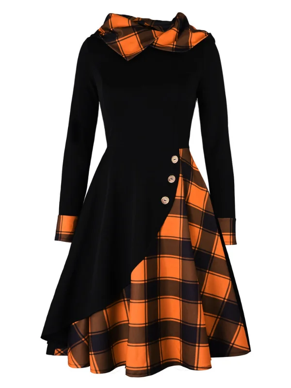 Chic, modern looks for the stylish woman   Orange 1950s Plaids Hooded Patchwork Dress